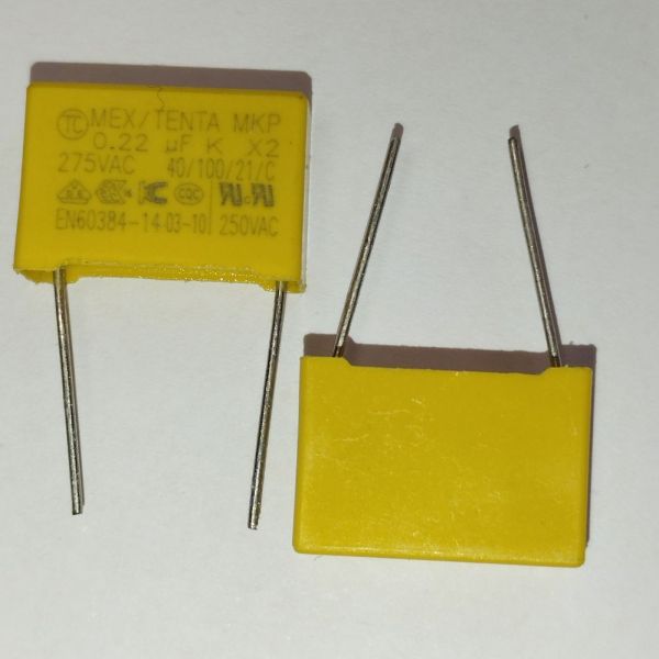 0,22мкф 275В (18*6*12) pitch:15 Class X2-MKP плівковий конденсатор