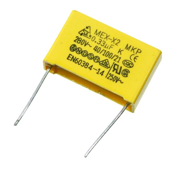 0,33мкф 280VAC -10% (26,5*7*17) pitch:22 Class X2-MKP плівковий конденсатор L=40mm