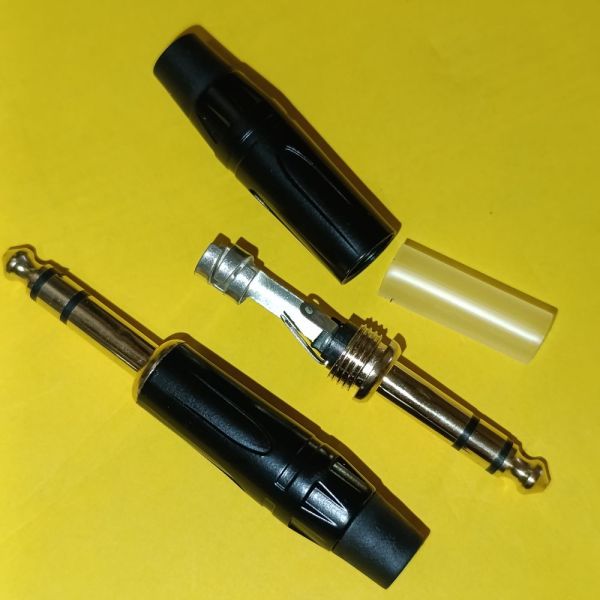 Штекер 6.3мм стерео, металевий корпус, gold, чорний