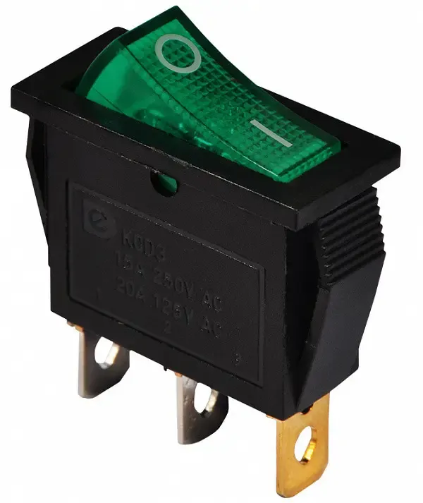 KCD3-101N(IRS-101-1) 3pin 15A,250V ON-OFF черный корпус;клавиша красная,зеленая,cиняя,желтая; переключатель Daier