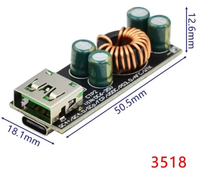 Модуль заряджання з підтримкою QC4.0 QC3.0 USB TYPE-C вхід 5-32В 18/24ВТ