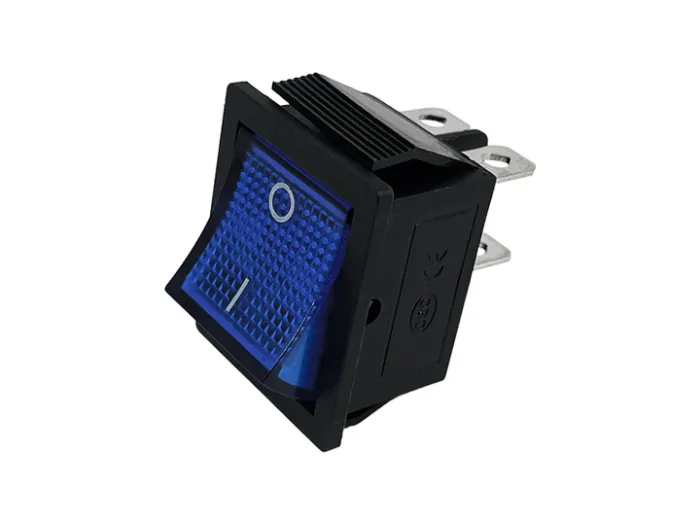 KCD4-201N (IRS-201), (KCD2-201N) 4pin, 15A, 250V, ON-OFF, чорний корпус; синя, жовта, зелена клавіша з підсвічуванням; перемикач Daier