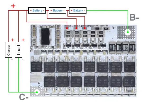 Контролер заряду/розряду, плата захисту BMS 3S 100А 12В Li-Ion акумулятора з функцією балансування