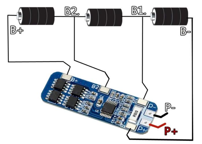 Контроллер, плата защиты, заряда-разряда 3S Li-Ion 18650 12.6V 6A