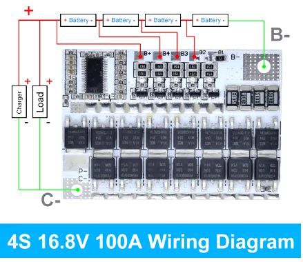 Контролер заряду/розряду, плата захисту BMS 4S 100А 16,8В Li-Ion акумулятора з функцією балансування