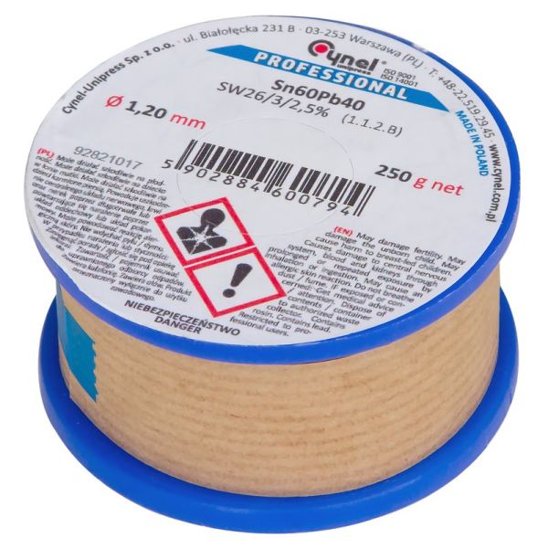 Припій CYNEL (Польща) Solder wire S-Sn60Pb40, flux SW26/3/2,5% Ø 1,2мм 0,25кг