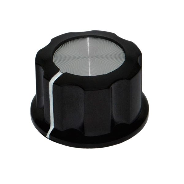 Ручка MF-A01 для потенціометра карболітова чорна із сріблястим верхом діаметр 20 мм