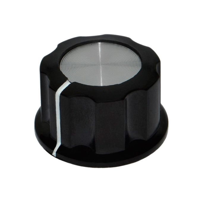 Ручка MF-A01 для потенціометра карболітова чорна із сріблястим верхом діаметр 20 мм