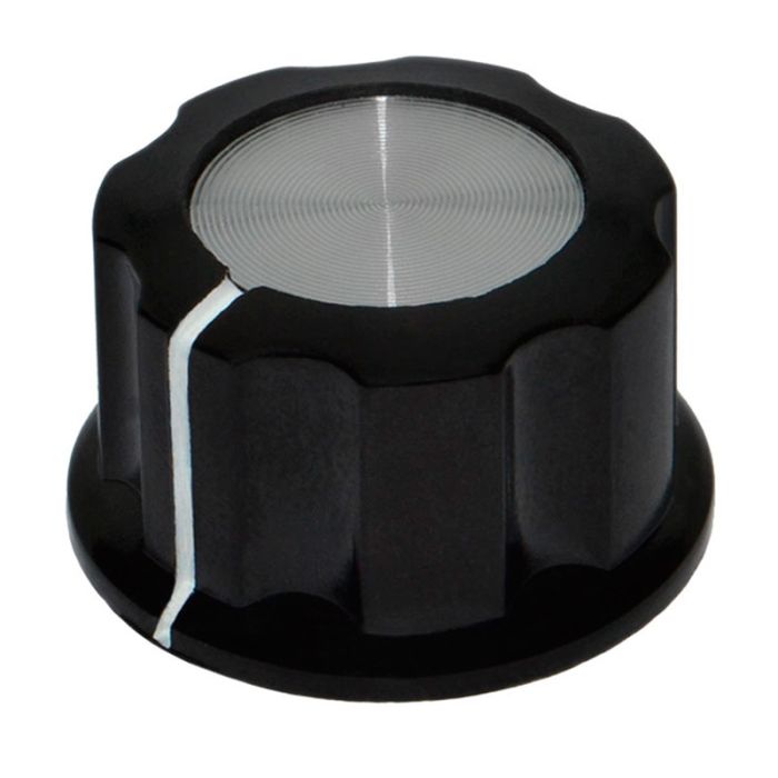 Ручка MF-A03 для потенціометра карболітова чорна із сріблястим верхом діаметр 27 мм