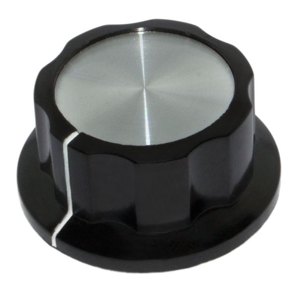 Ручка MF-A05 для потенціометра карболітова чорна із сріблястим верхом діаметр 45 мм