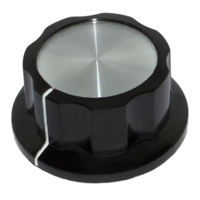 Ручка MF-A05 для потенціометра карболітова чорна із сріблястим верхом діаметр 45 мм