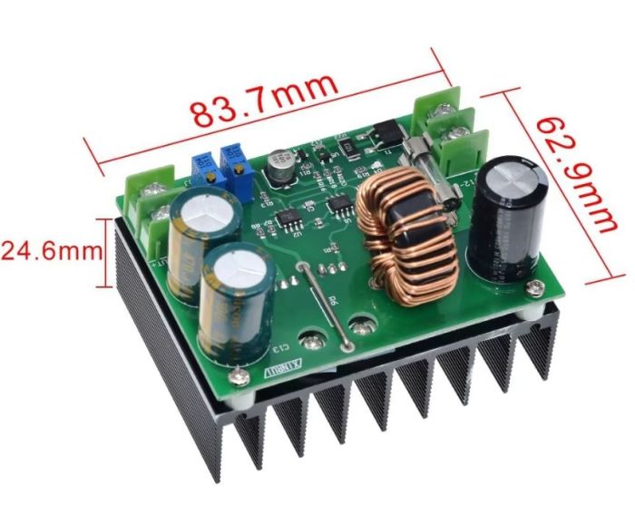 Підвищуючий перетворювач з регулюванням струму і напруги Uin-9v-60V Uout-12v-80V, Iout-15 А max, 600 Вт