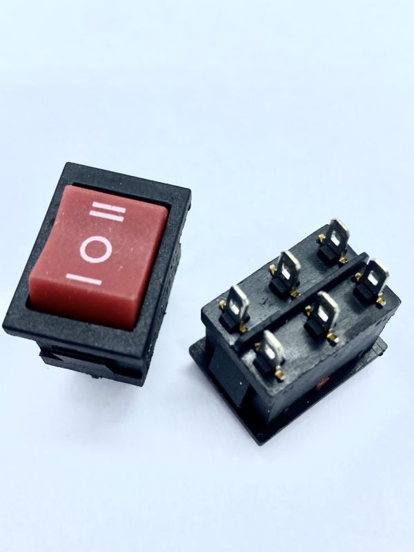 KCD1-203-1 (MRS-203),6pin,6A,250V,ON-OF-ON,корпус черный,клавиша черная, красная, переключатель Daier