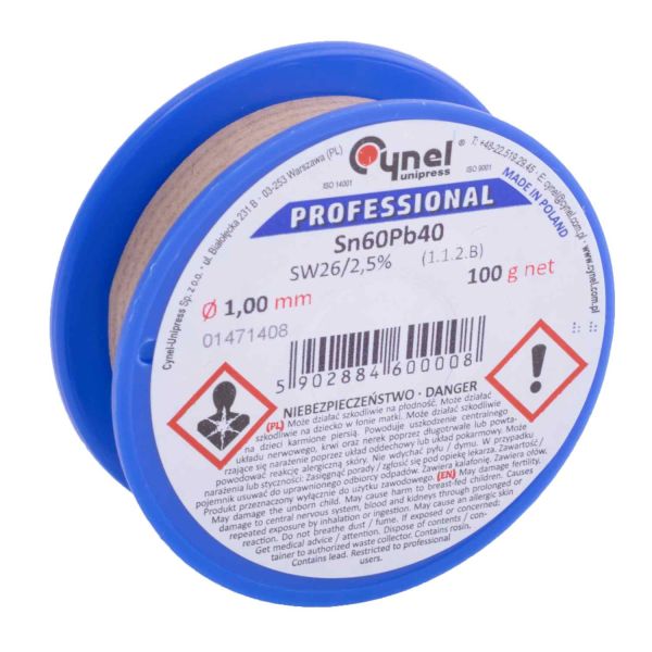 Припій CYNEL (Польща) Solder wire S-Sn60Pb40, flux SW26/3/2,5%  Ø1,0мм 0,1 кг