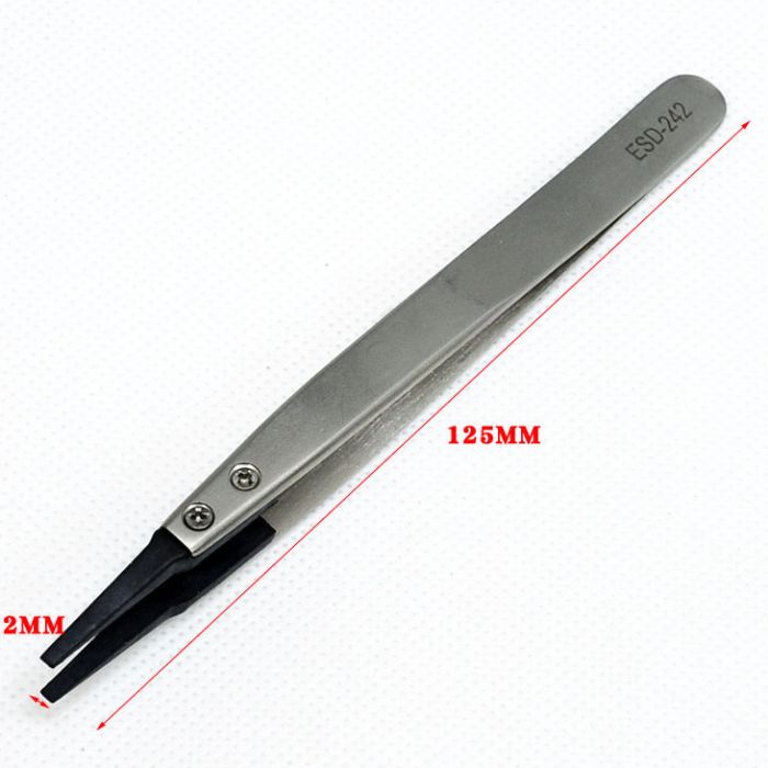 ПИНЦЕТ ESD-242 125мм ПРЯМОЙ с черными ESD насадками
