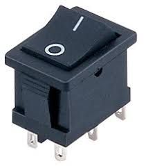 KCD1-202-1 (MRS-202), 6pin, 6A,250V; ON-ON; корпус чорний; клавіша чорна, червона; перемикач Daier