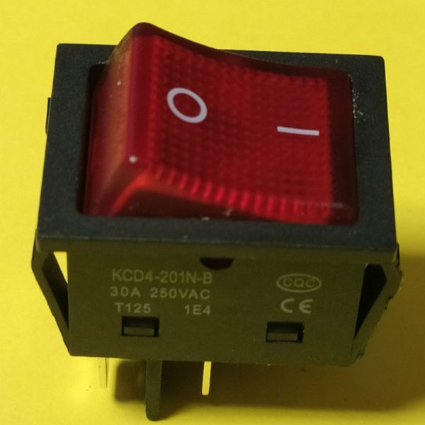 Переключатель клавишный KCD4-201N-B, красный, 30A, 4pin