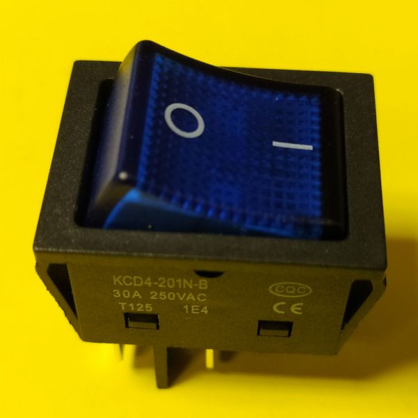 Перемикач клавішний KCD4-201N-B, синій, 30A, 4pin
