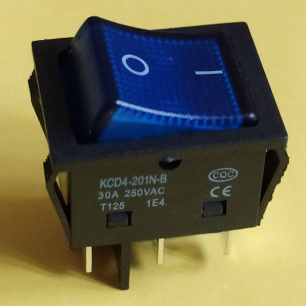 Перемикач клавішний KCD4-201N-B, синій, 30A, 6pin