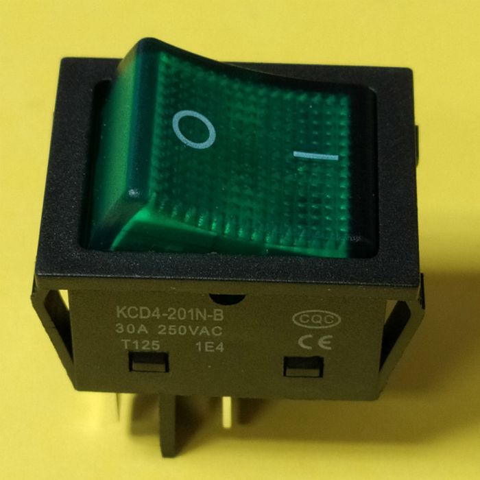Перемикач клавішний KCD4-201N-B, зелений, 30A, 4pin