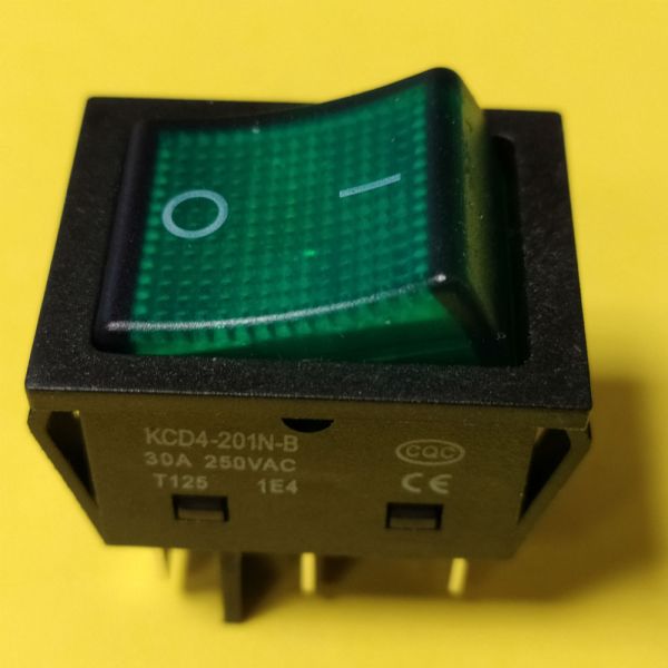 Перемикач клавішний KCD4-201N-B, зелений, 30A, 6pin