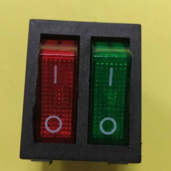 KCD2-2101N клавішний здвоєний з підсвічуванням 6pin 16A,250V, ON-OF червоний + зелений перемикач Daier