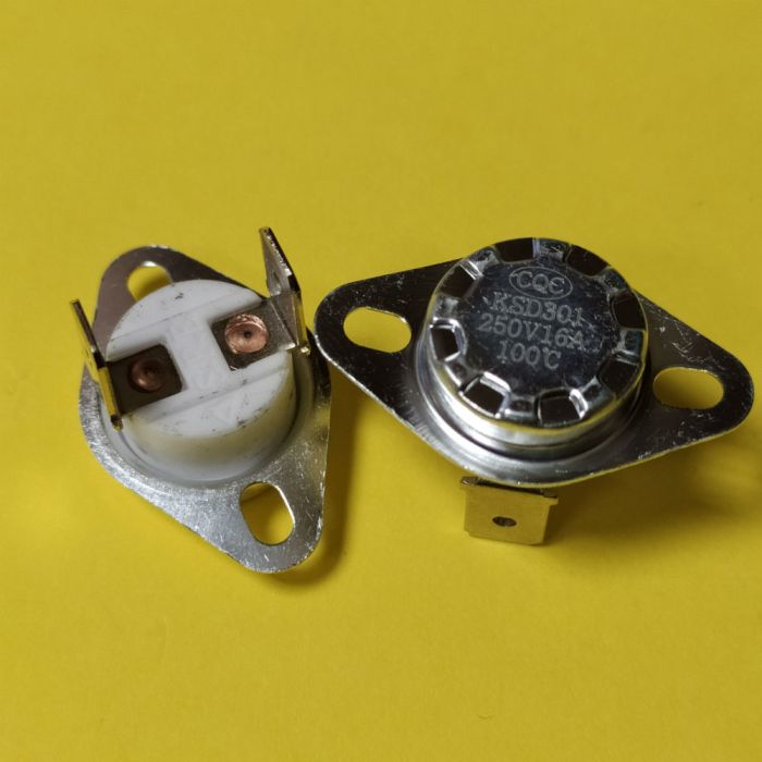 KSD301 16A 250В 100°C термостат (норм/замкн., вертикальний контакти, нерухомий фланець)