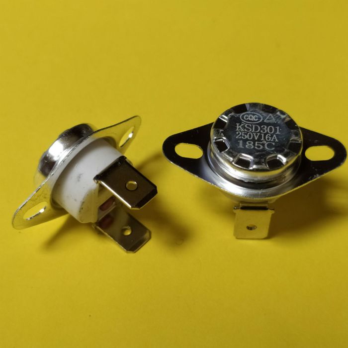 KSD301 16A 250В 185°C термостат (норм/замкн., вертикальний контакти, нерухомий фланець)