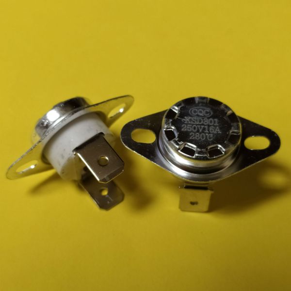 KSD301 16A 250В 280°C термостат(норм/замкн.,вертикальн.контакти,нерухомий фланець)