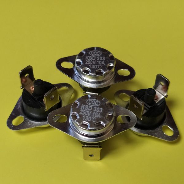 KSD301 10A 250В 130°C термостат  з кнопкою (норм/замкн.,верт.контакти, непідв. фланець)