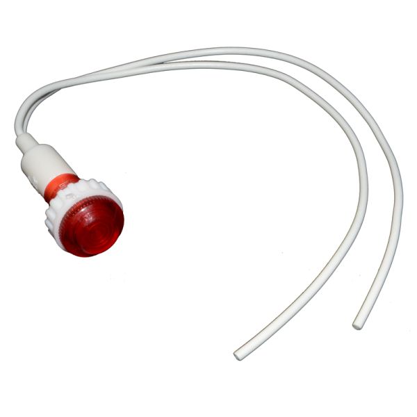 Неонова лампочка-індикатор, кругла 14мм, посадка М10 під гайку з проводами 240V, червона.