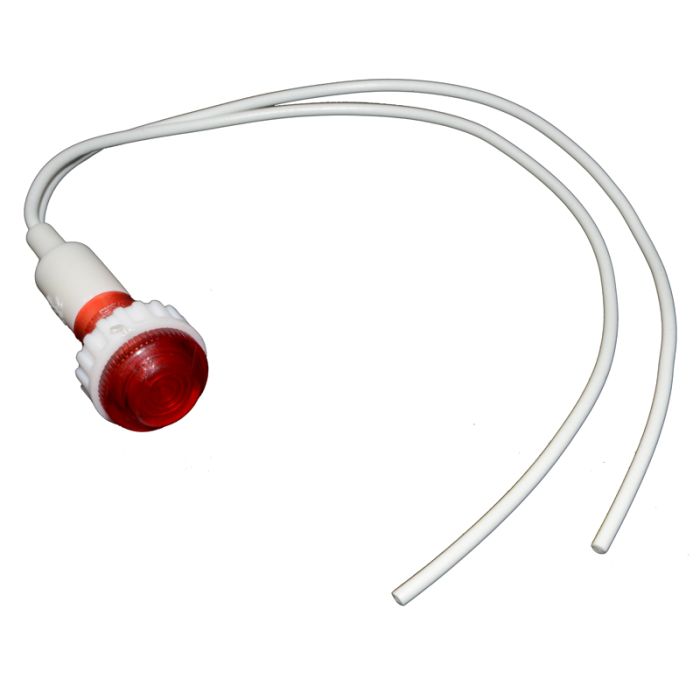 Неонова лампочка-індикатор, кругла 14мм, посадка М10 під гайку з проводами 240V, червона.