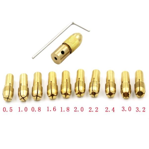 Патрон цанговий латунний, 10 цанг, 0.5-3.0мм, на вал 2.35мм