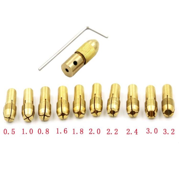 Патрон цанговий латунний, 10 цанг, 0.5-3.0мм, на вал 2.35мм