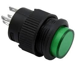 R16-503AD 4pin 3A,250V ON-OF зелена кнопка Daier з фіксацією та світлодіодним підсвічуванням