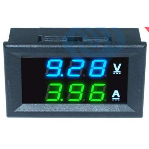 Вольтметр амперметр цифровий з шунтом 0-100В, 10А 0,56" синій зелений дисплей