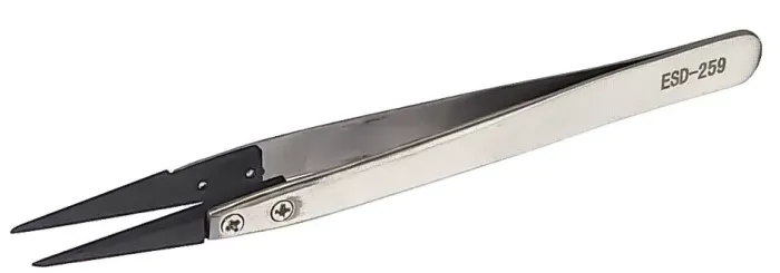 ПИНЦЕТ ESD-259 128мм ПРЯМОЙ АНТИСТАТИЧЕСКИЙ  с черными ESD насадками