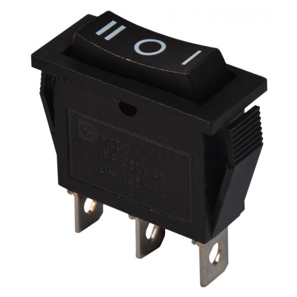 Перемикач KCD3-103 ON-OFF-ON, 3pin, 15A 250V, чорний корпус, клавіша чорна, червона, перемикач Daier
