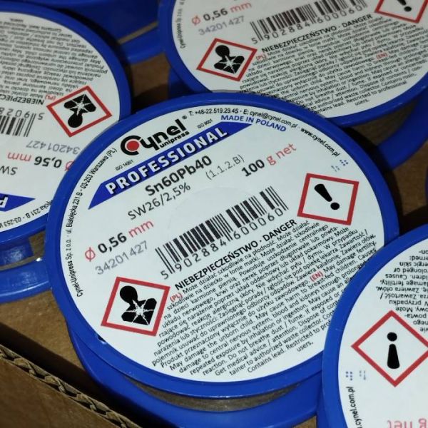 Припій CYNEL (Польща) Solder wire S-Sn60Pb40, flux SW26/3/2,5% Ø0,56мм 0,1кг