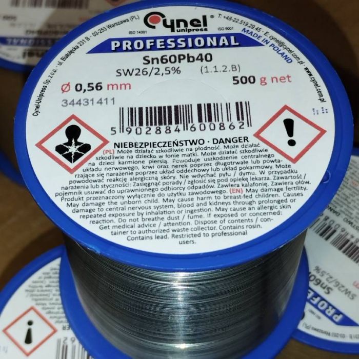 Припой CYNEL (Польша) Solder wire S-Sn60Pb40, flux SW26/3/2,5%  Ø0,56мм 0,5кг