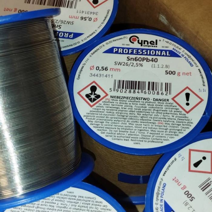 Припой CYNEL (Польша) Solder wire S-Sn60Pb40, flux SW26/3/2,5%  Ø0,56мм 0,5кг