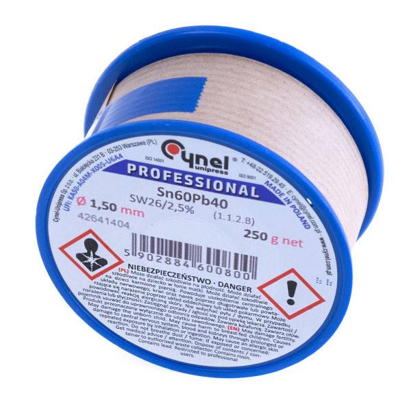 Припой CYNEL (Польша) Solder wire S-Sn60Pb40, flux SW26/3/2,5% Ø 1,5мм 0,25кг