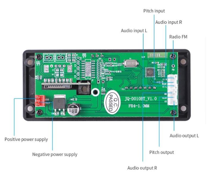 МОДУЛЬ СТЕРЕО АУДІО MP3, FM ПЛЕЄРА З BLUETOOTH, USB, MICRO SD JQ-D022BT-A