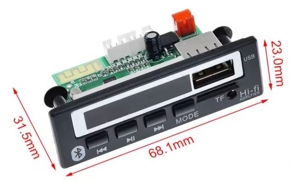 МОДУЛЬ СТЕРЕО АУДІО MP3, FM ПЛЕЄРА З BLUETOOTH, USB, MICRO SD