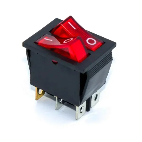 KCD2-2101N(IRS-2101) 6pin 16A,250V, ON-OF, клавіші зел/зел, черв/черв, син/син; двоклавішний перемикач Daier