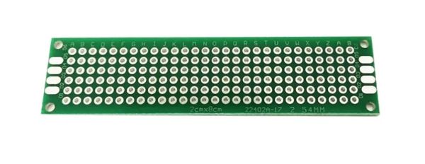 Макетна плата двостороння FR4 20*80 з металізацією і маскою FR4 20*80 крок 2,54 мм