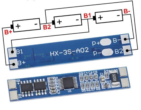 Контролер, плата захисту, заряду-розряду 3S Li-Ion 18650 12.6V 8A HX-3S-A02