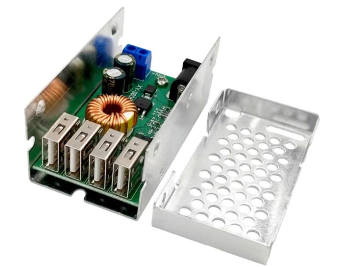 Модуль питания DC-DC 9V/36V в 5V 5A c 4*USB алюминиевый корпус для телефонов