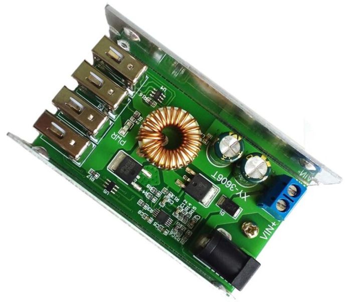 Модуль питания DC-DC 9V/36V в 5V 5A c 4*USB алюминиевый корпус для телефонов