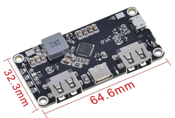 Модуль швидкого заряджання плата powerbank 18W IP5328P USB type C